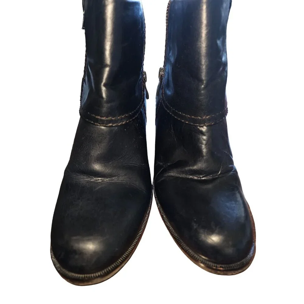 Naya Lark Leather Ankle Boots Block Heel & Side Zip Cuffed Western Women 7.5 N